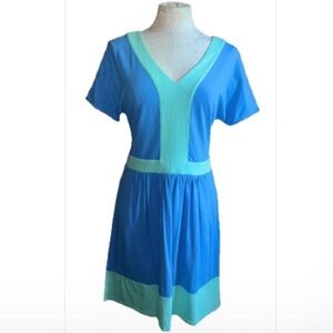 Duffield Lane Blue Modal Blend Midi Dress with Mint Trim